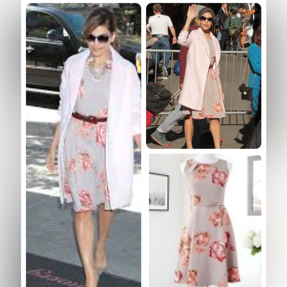 Eva Mendes ny&co tan floral fit and flare dress